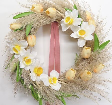 Tavaszi ajtdsz nrciszokkal, tulipnokkal ø: 45 cm
