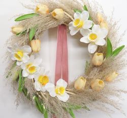   Tavaszi ajtdsz nrciszokkal, tulipnokkal ø: 45 cm
