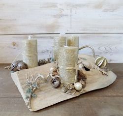   Adventi koszor, arany, farnk alapon. 34x23x15cm